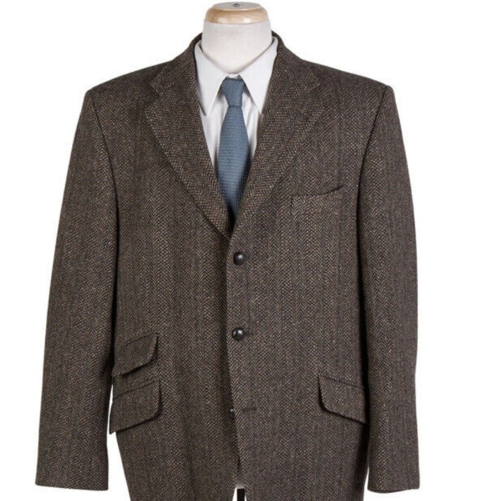 Brooks Brothers 1818 Madison X E Thomas Light Brown Herringbone Tweed